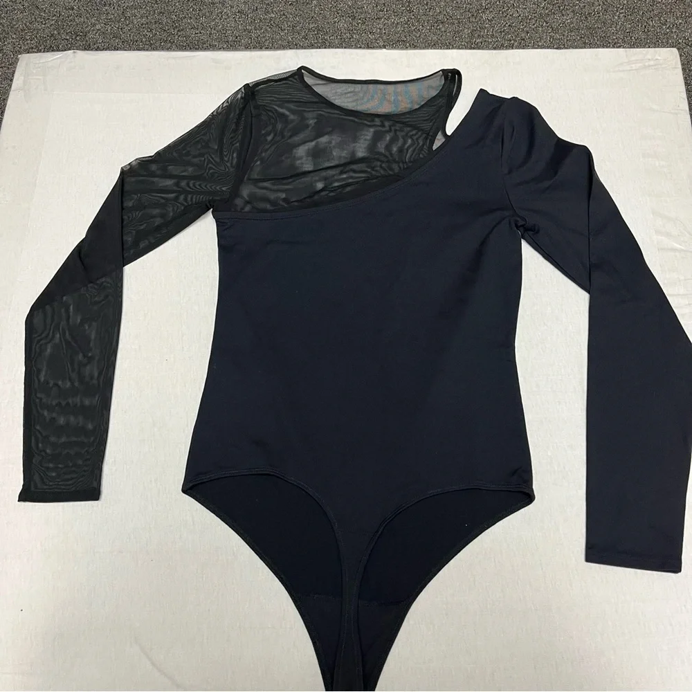 Abercrombie & fitch black mesh asymmetrical bodysuit long sleeve